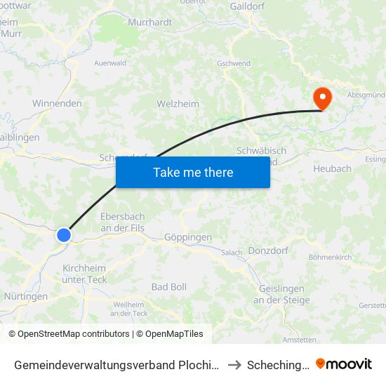 Gemeindeverwaltungsverband Plochingen to Schechingen map