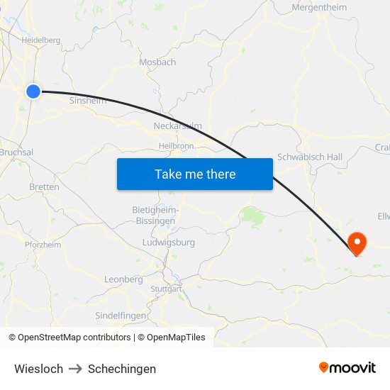 Wiesloch to Schechingen map