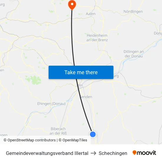 Gemeindeverwaltungsverband Illertal to Schechingen map