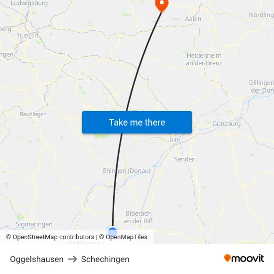 Oggelshausen to Schechingen map