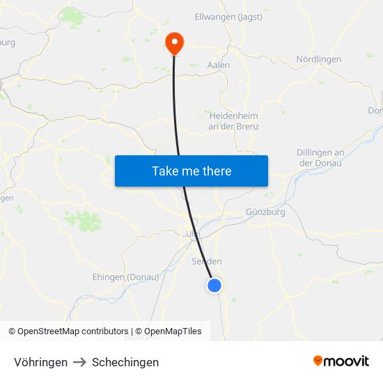 Vöhringen to Schechingen map