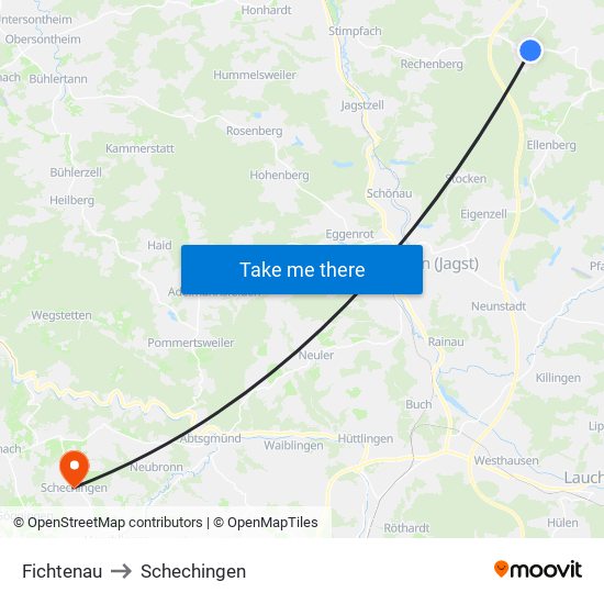 Fichtenau to Schechingen map