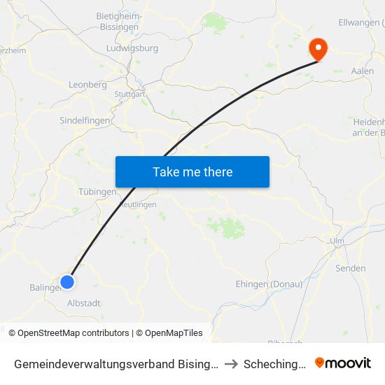 Gemeindeverwaltungsverband Bisingen to Schechingen map