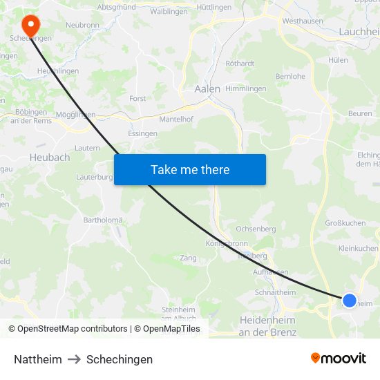 Nattheim to Schechingen map