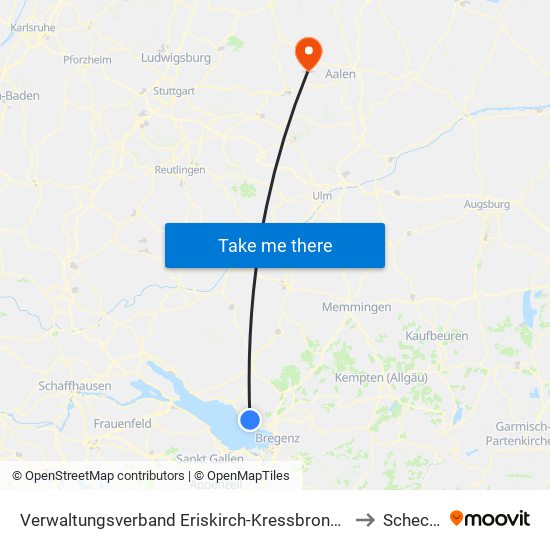 Verwaltungsverband Eriskirch-Kressbronn am Bodensee-Langenargen to Schechingen map