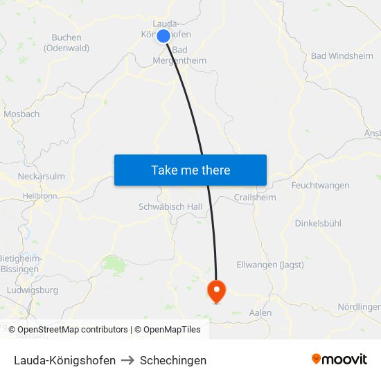 Lauda-Königshofen to Schechingen map