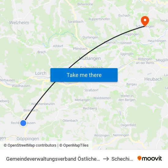 Gemeindeverwaltungsverband Östlicher Schurwald to Schechingen map