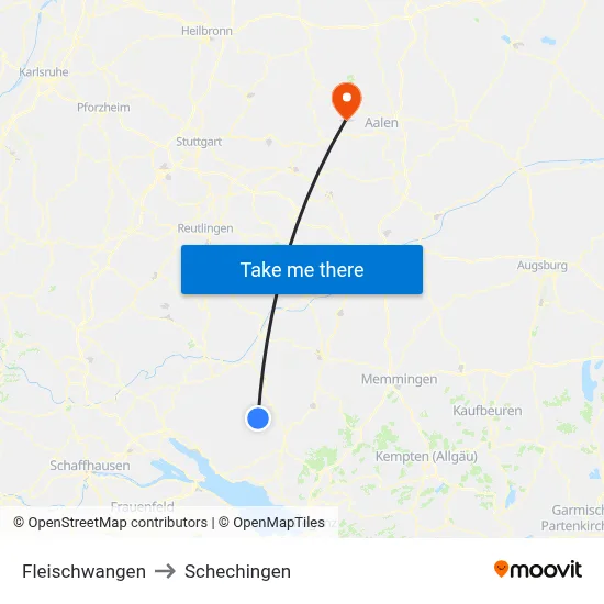 Fleischwangen to Schechingen map