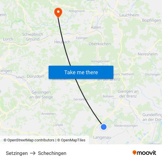 Setzingen to Schechingen map