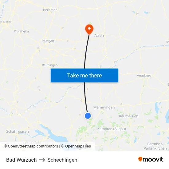 Bad Wurzach to Schechingen map