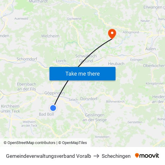 Gemeindeverwaltungsverband Voralb to Schechingen map