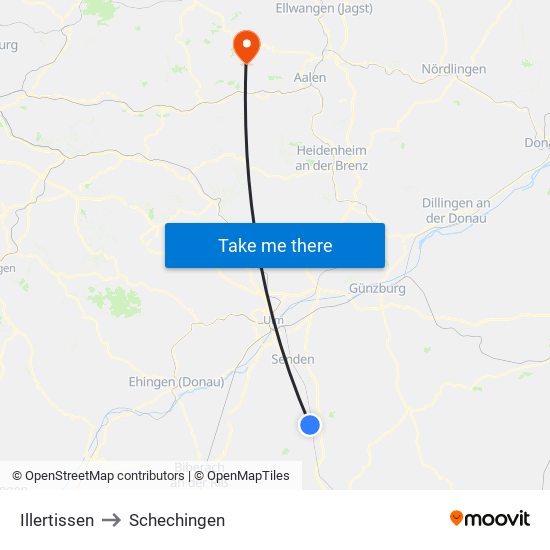 Illertissen to Schechingen map