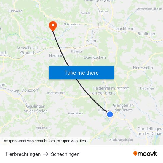 Herbrechtingen to Schechingen map