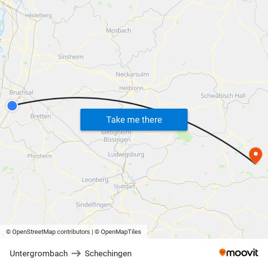 Untergrombach to Schechingen map