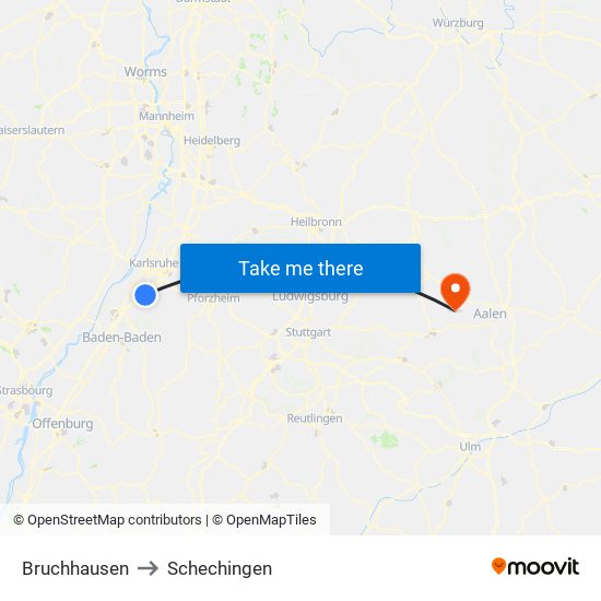 Bruchhausen to Schechingen map