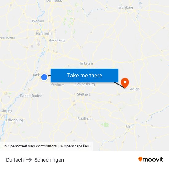 Durlach to Schechingen map