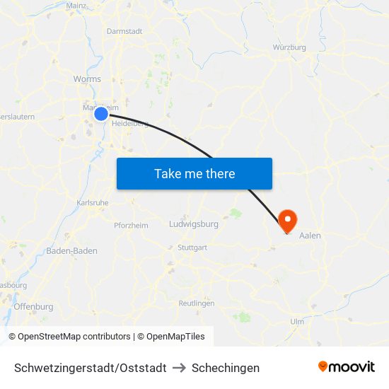 Schwetzingerstadt/Oststadt to Schechingen map