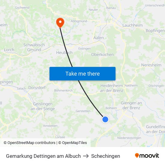 Gemarkung Dettingen am Albuch to Schechingen map