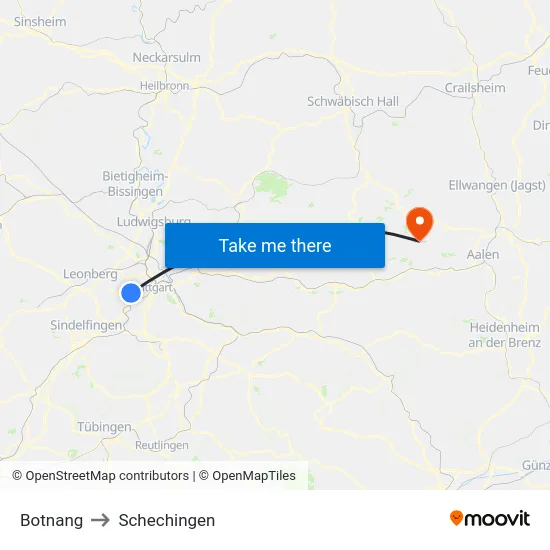 Botnang to Schechingen map