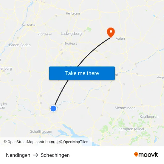 Nendingen to Schechingen map