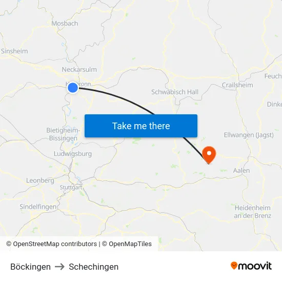 Böckingen to Schechingen map