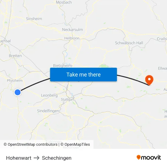 Hohenwart to Schechingen map