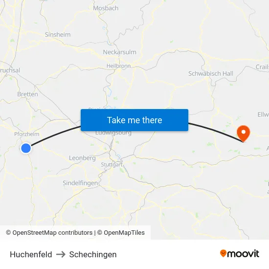 Huchenfeld to Schechingen map