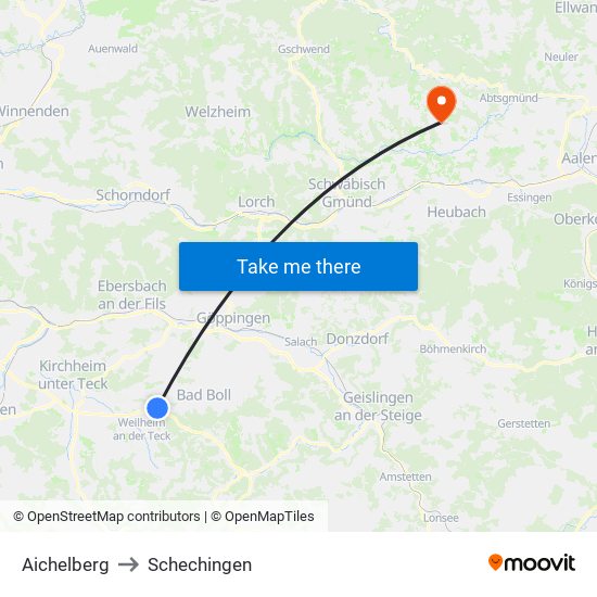 Aichelberg to Schechingen map