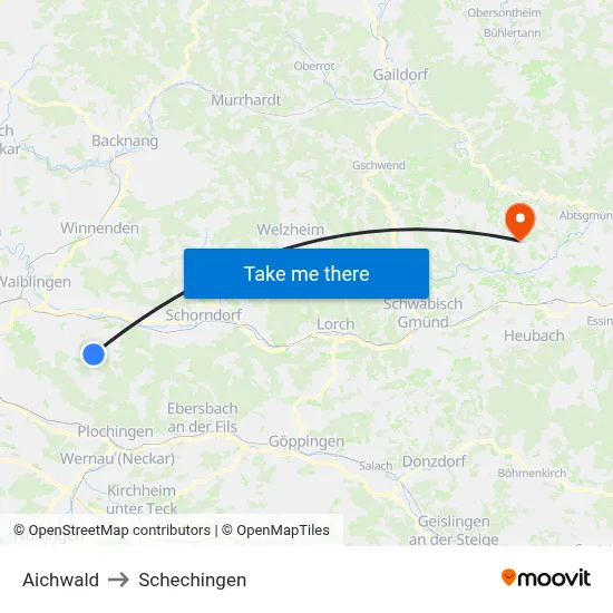 Aichwald to Schechingen map