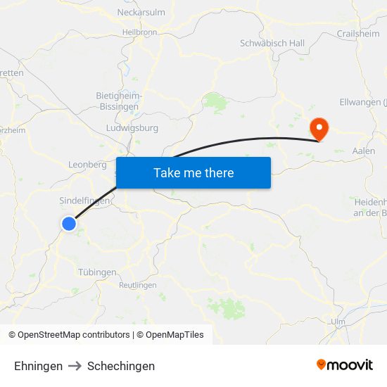 Ehningen to Schechingen map