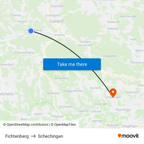 Fichtenberg to Schechingen map