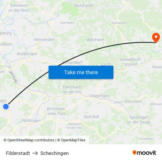 Filderstadt to Schechingen map