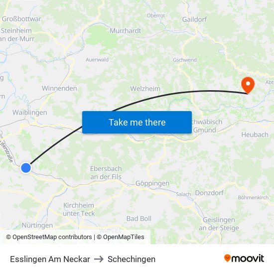 Esslingen Am Neckar to Schechingen map