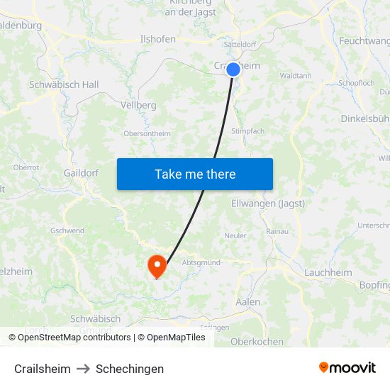 Crailsheim to Schechingen map