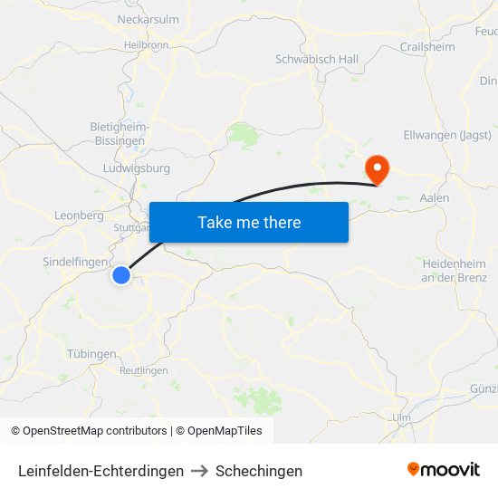 Leinfelden-Echterdingen to Schechingen map