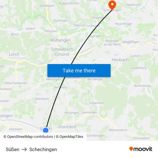 Süßen to Schechingen map