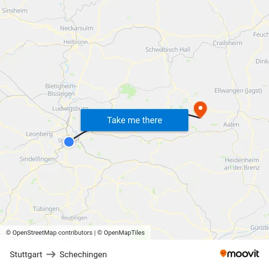 Stuttgart to Schechingen map