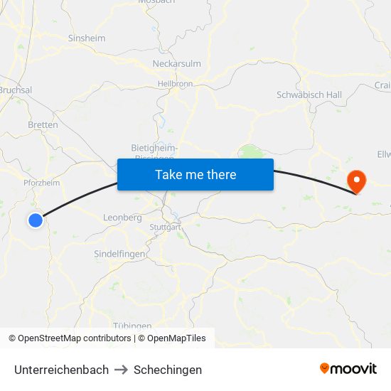 Unterreichenbach to Schechingen map