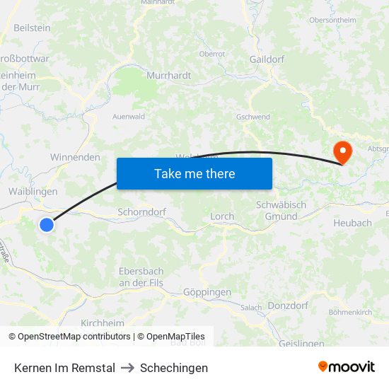Kernen Im Remstal to Schechingen map