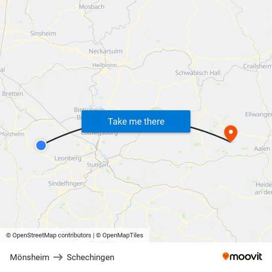 Mönsheim to Schechingen map