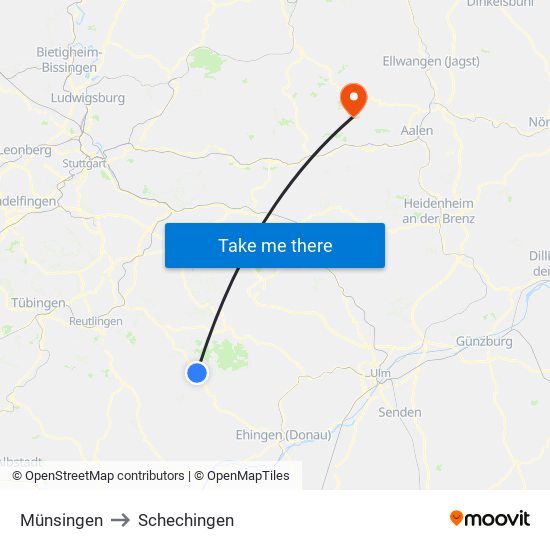 Münsingen to Schechingen map