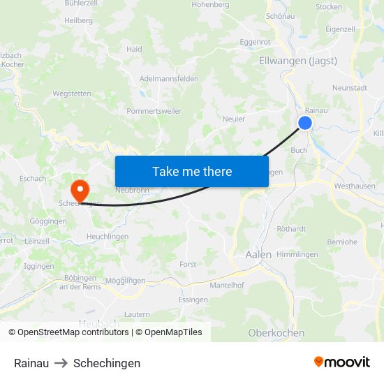 Rainau to Schechingen map