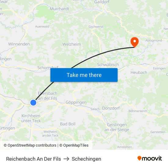 Reichenbach An Der Fils to Schechingen map