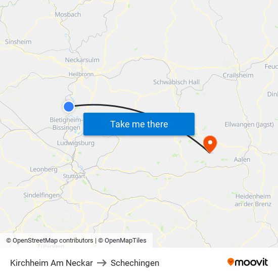 Kirchheim Am Neckar to Schechingen map