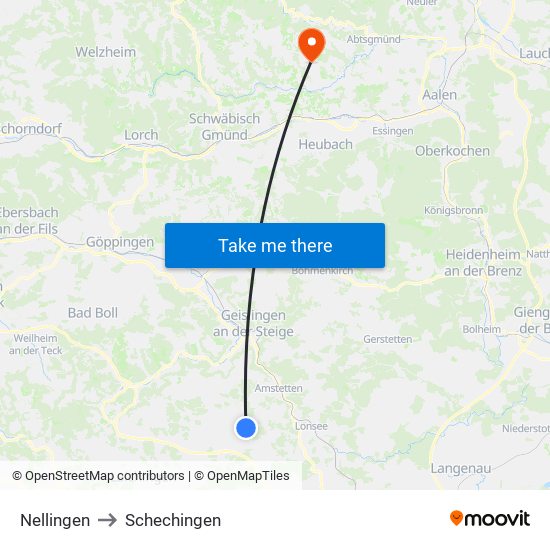 Nellingen to Schechingen map
