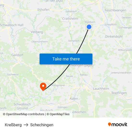 Kreßberg to Schechingen map