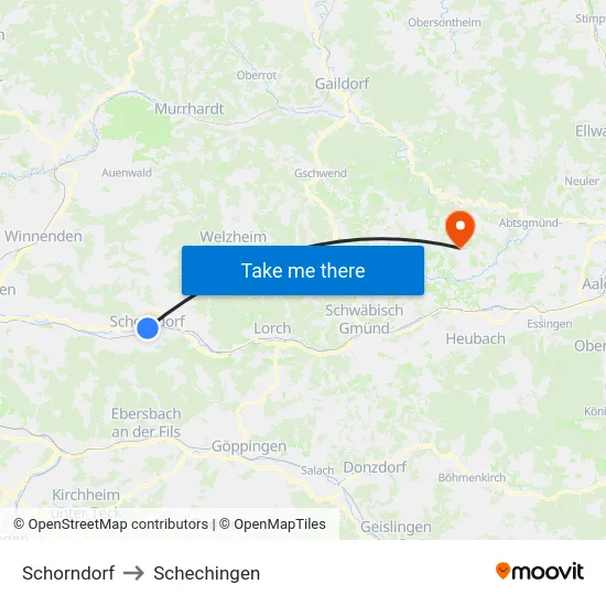 Schorndorf to Schechingen map