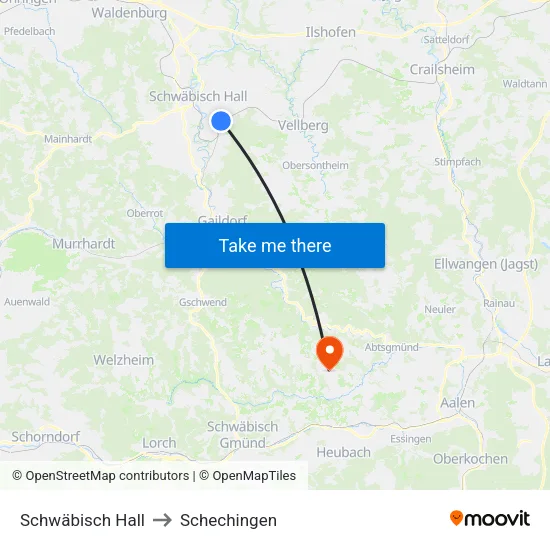 Schwäbisch Hall to Schechingen map