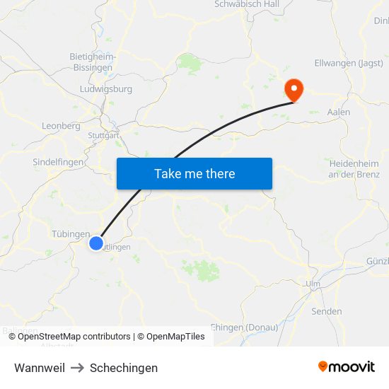 Wannweil to Schechingen map
