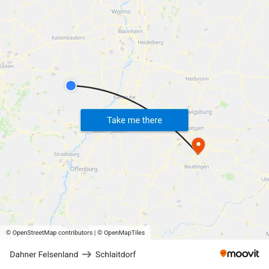 Dahner Felsenland to Schlaitdorf map